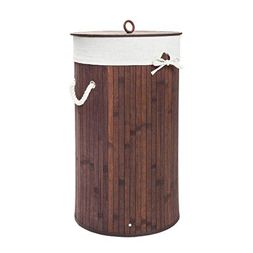 knocbel portable cylindrical laundry basket folding bamboo hamper dirty clothes storage with lid & removable cotton liner (da