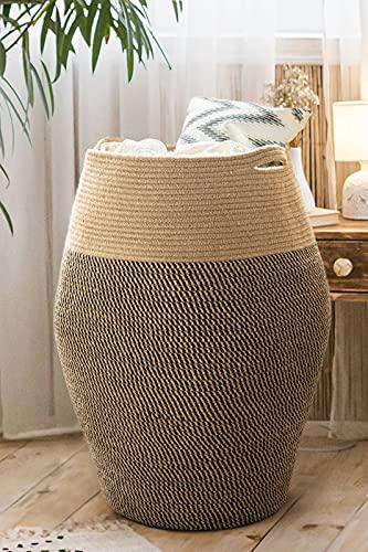 goodpick tall laundry hamper | woven jute rope dirty clothes hamper modern hamper basket large in laundry room, 25.6" height