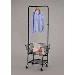 RAAMZO black laundry hamper basket butler cart commercial laundry cart rolling wheels with hanging rack