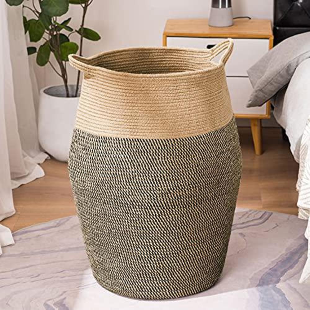 youdenova large woven rope laundry basket, 105l tall dirty clothes hamper with handles storage blankets, toy for bedroom, liv