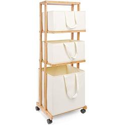 homde laundry basket 3 tier bamboo storage shelf with wheels removable storage basket with handle freestanding clothes hamper