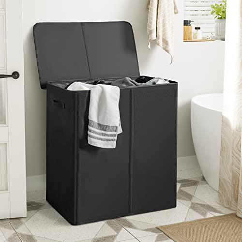 wowlive 154l double laundry hamper with lid and removable laundry bags, large dirty clothes hamper 2 section collapsible laun