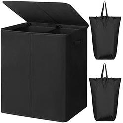 wowlive 154l double laundry hamper with lid and removable laundry bags, large dirty clothes hamper 2 section collapsible laun