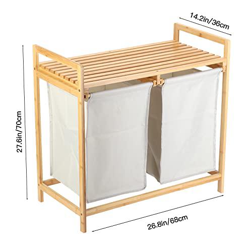 lesolar portable bamboo laundry hamper 2 section hampers for laundry hamper with storage shelves 2 compartment laundry hamper