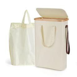 yamagahome slim laundry basket with lid 52l, collapsible narrow laundry hamper with removable washable laundry bag, thin hamp