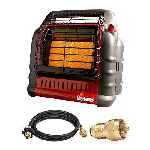 mr. heater portable big buddy propane heater with 10-feet propane hose assembly and propane tank refill adapter bundle (3 ite