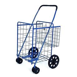 PrimeTrendz swivel wheels folding shopping/laundry cart with double basket cart - blue
