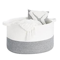 indressme xxx large rope basket woven storage basket pillow, blanket basket gray laundry basket, oblong design