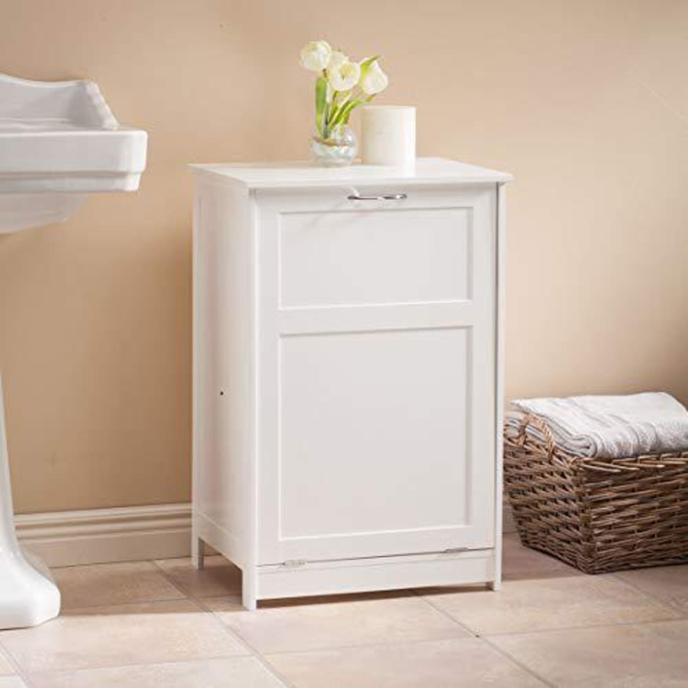 oakridge tilt out laundry hamper bin - freestanding bathroom storage cabinet - white - 29  high overall