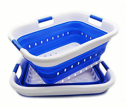 sammart 41l set of 2 collapsible 3 handled plastic laundry basket - foldable pop up storage container/organizer - portable wa