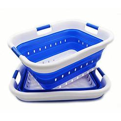 sammart 41l set of 2 collapsible 3 handled plastic laundry basket - foldable pop up storage container/organizer - portable wa