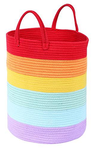guzhiou large rainbow basket 18 x14| colorful classroom decor for toy storage baskets for organizing | cotton rope laundry basket ham