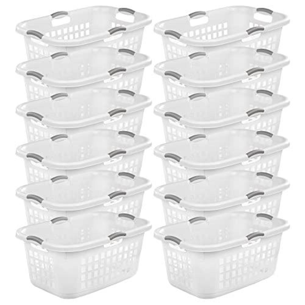 sterilite ultra 2 bushel plastic stackable laundry clothes basket bin with 4 comfortable grip handles and airflow holes, whit