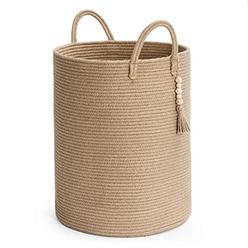goodpick tall wicker laundry basket with handles, boho decorative storage basket for living room, bedroom, entryway, bathroom