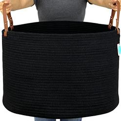casaphoria xxl rope black basket | blanket storage basket for living room and laundry | extra large baskets| yoga mat basket 