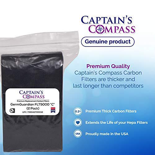 captain\'s compass captain's compass precut filter c 2 pack for flt5000/flt5111 premium carbon activated pre filters, germguardian ac5000 series