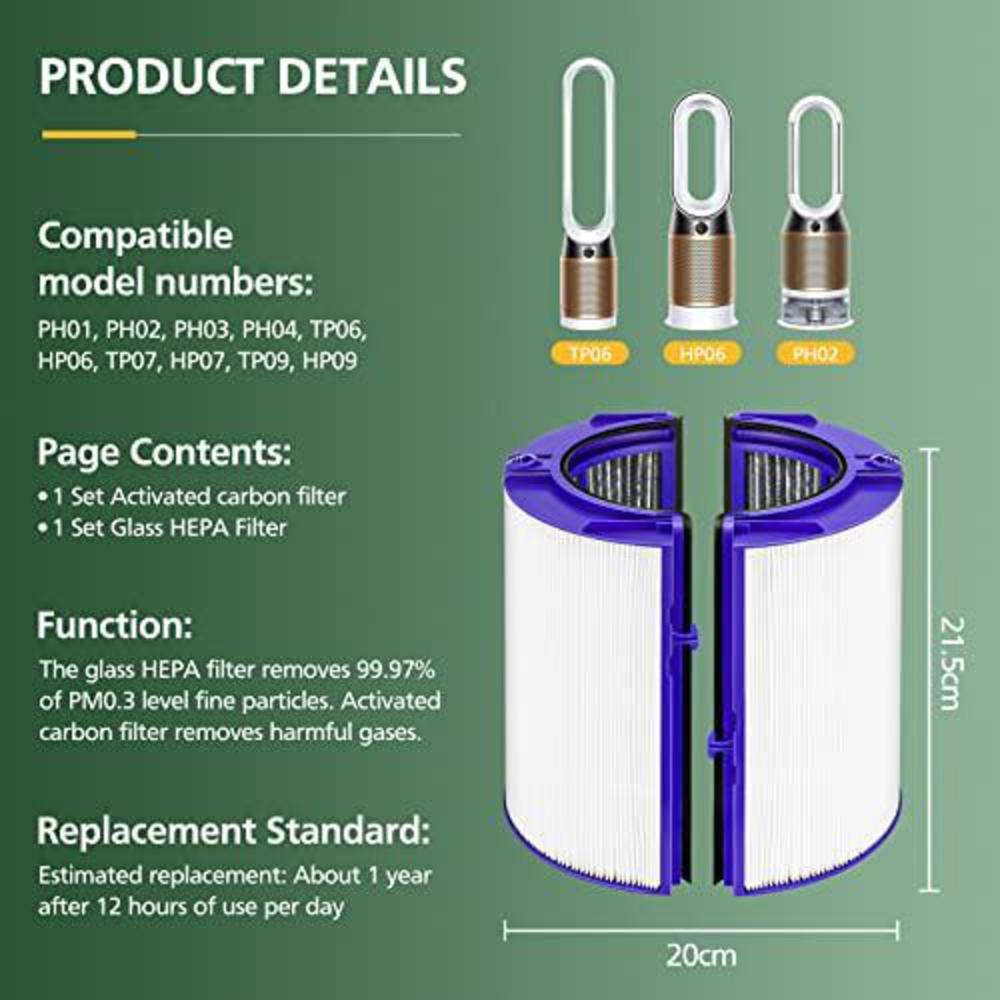 Isinlive true hepa filter replacement for dyson fan tp06 hp06 ph01 ph02 hp07 tp07 hp09 tp09 360 combi glass purifying fans air purifie