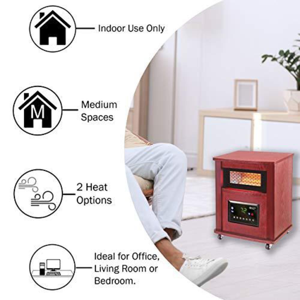comfort zone cz2032c 750/1,500-watt 16 infrared quartz wood cabinet heater with remote control and adjustable thermostat with