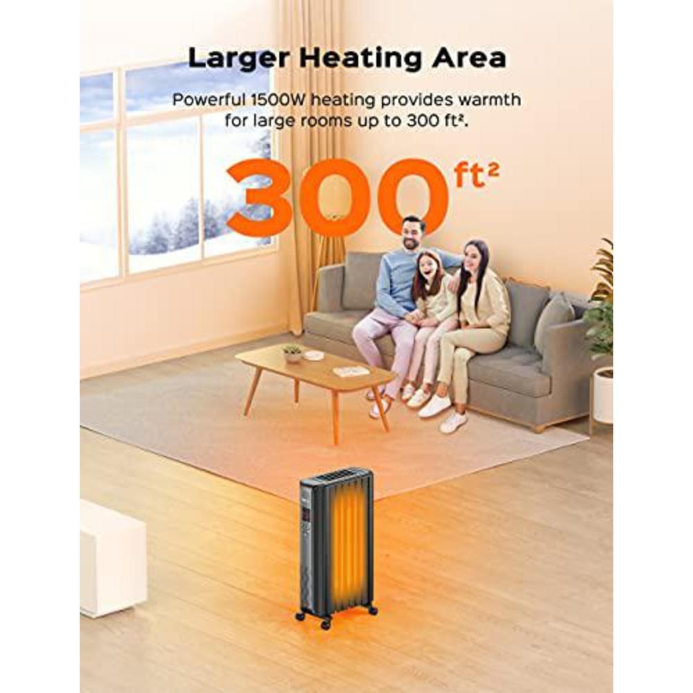 dreo radiator heater, upgrade 1500w electric portable space oil filled heater with remote control, 4 modes, overheat & tip-ov