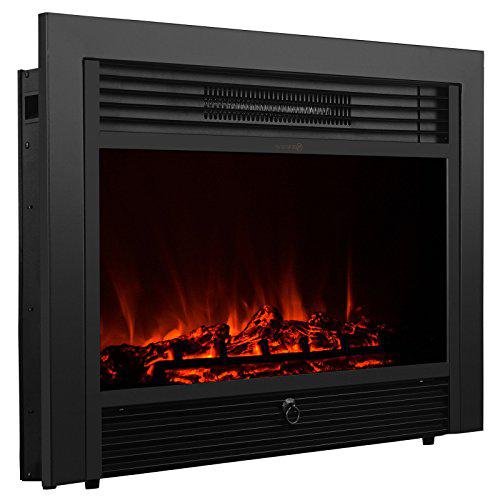 xtremepowerus 28.5" embedded fireplace electric 1500w insert heater glass-view flame stove adjustable remote, black
