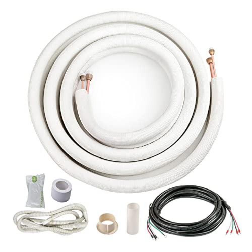 icool 16 ft. mini split line set, 1/4" & 1/2" o.d. twin copper pipes, 3/8" thickened pe insulated coil copper line for air co