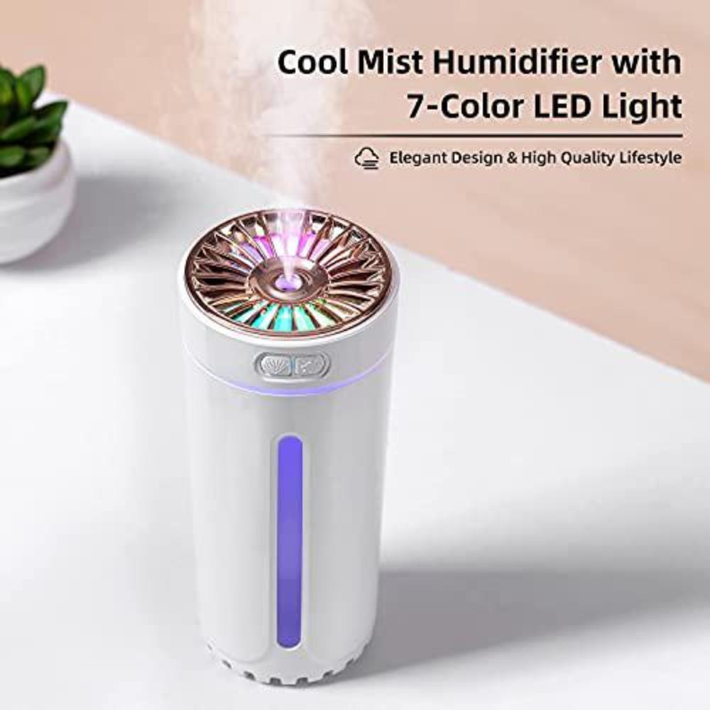 frestar small usb desktop humidifier 300ml with 7 colors led light for home, plant, car, office, bedroom,baby with nano mist and no b
