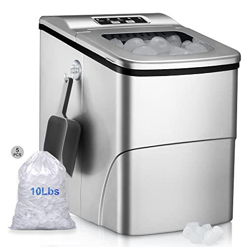 lyrifine 26lbs ice maker countertop, 9 ice cube ready in 6 mins, 26lbs/24h, self-cleaning ice maker machine, 2 sizes ice cube portable