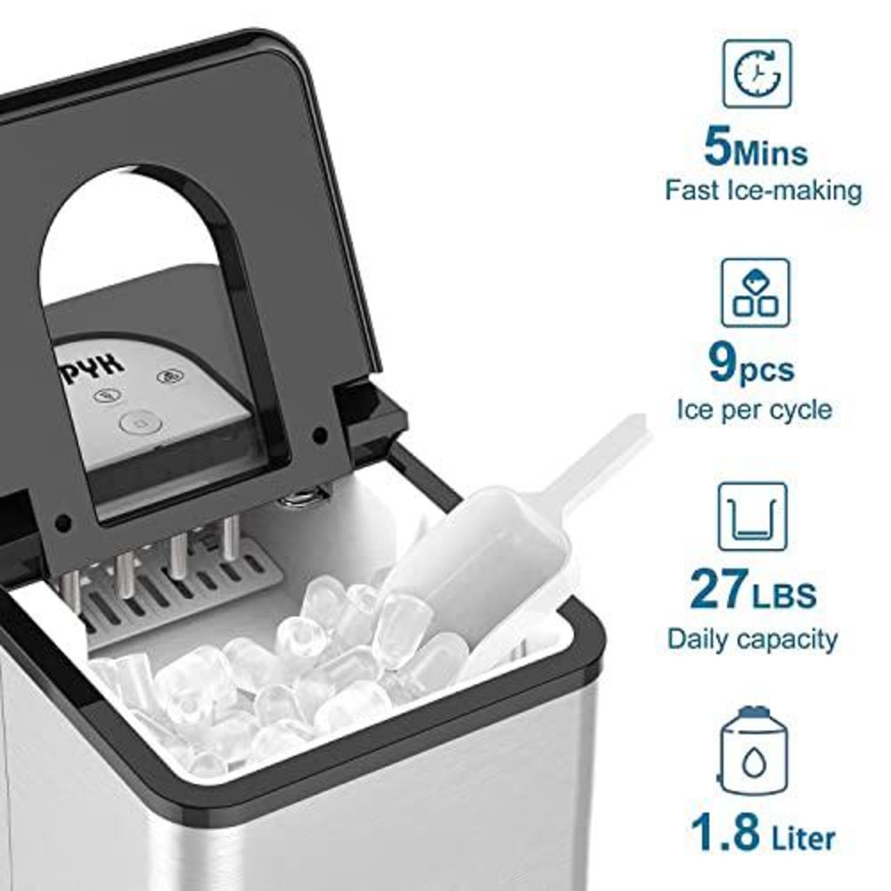 SOOPYK countertop ice maker machine | portable ice makers 9 ice cubes per 6-8 mins | 2 size ice cube | 27lbs in 24 hrs | self-cleani