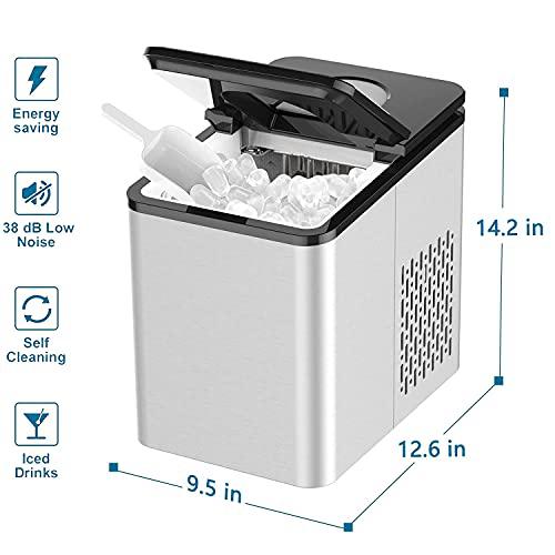 SOOPYK countertop ice maker machine | portable ice makers 9 ice cubes per 6-8 mins | 2 size ice cube | 27lbs in 24 hrs | self-cleani