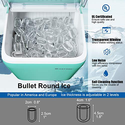 LDAILY ice maker countertop, automatic electric ice maker machine w/self-cleaning function, portable ice machine with ice scoop and 