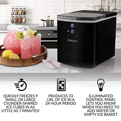 igloo iceb33bk large-capacity automatic portable electric countertop ice maker machine, 33 pounds in 24 hours, 9 ice cubes re