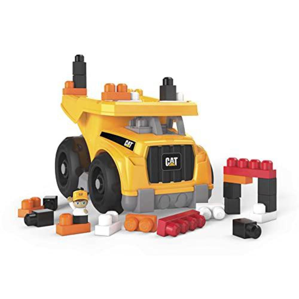 mega bloks cat large dump truck with big building blocks, building toys for toddlers (25 pieces) [styles may vary] , yellow