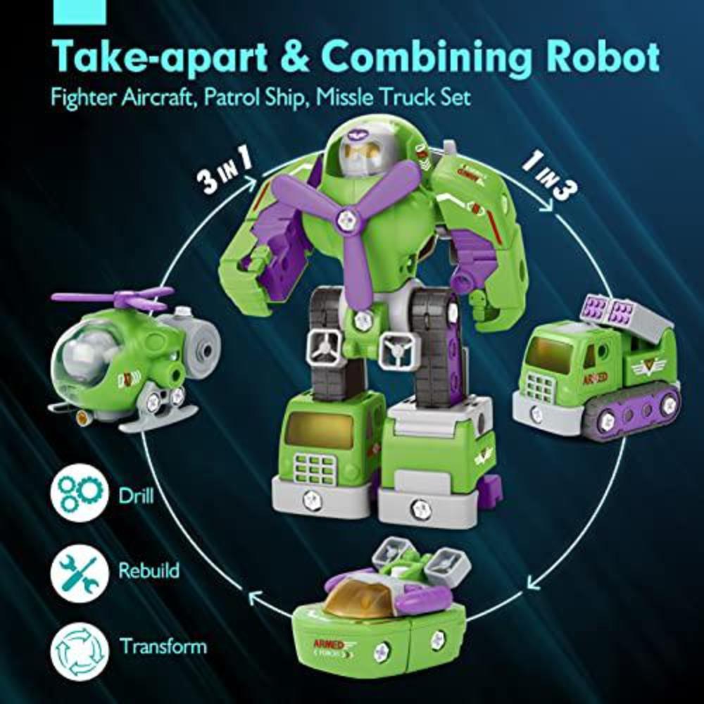 hahaland toys for 4 year old boys - 3 in 1 take apart robot toys for kids 3-5-7 stem toys for 5+ year old boys kids toys building cons