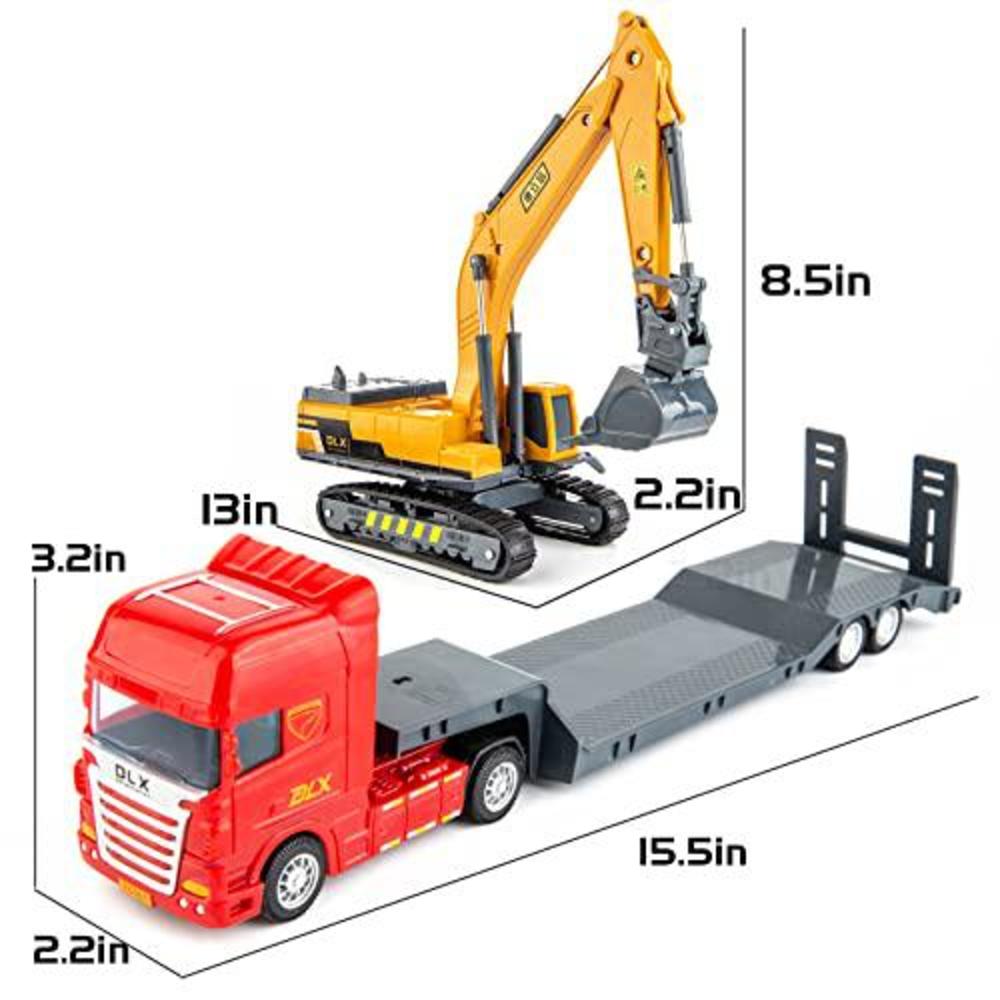 TGRCM-CZ flatbed truck toy with excavator tractor-push and go toy trucks, construction trucks for toddlers, gift for age 3 and up kids