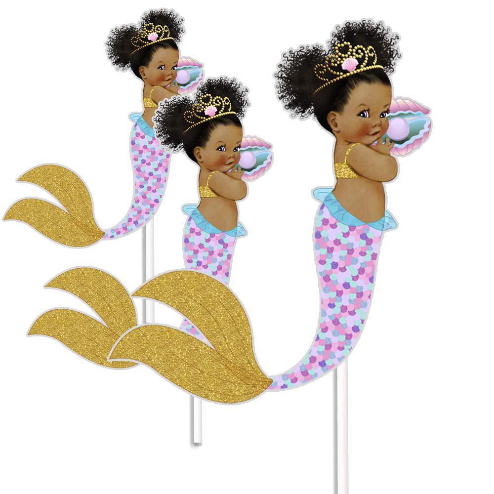 ArtPaperWonders little mermaid table decoration centerpieces, set of 3 african american mermaid birthday cake centerpieces