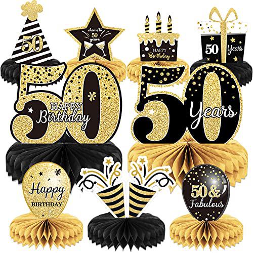 Tevxj 9 Pieces 50th Birthday Decoration 50th Birthday Centerpieces for Tables Decorations Cheers to 50 Years Honeycomb Table Topper fo