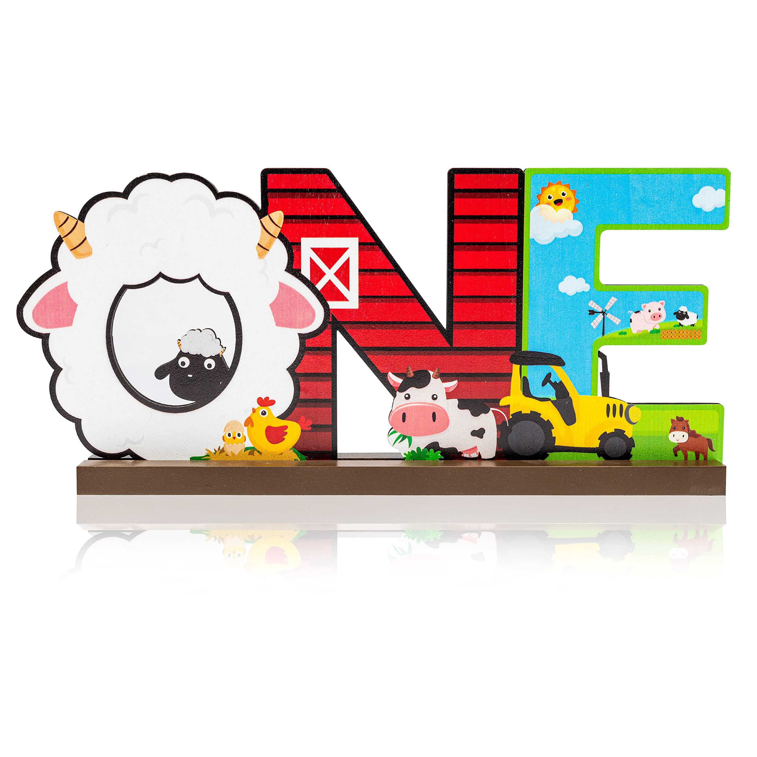 Haooryx haooryx farm animals one letter sign wooden centerpiece, barnyard  animals themed birthday party decorations for one year old