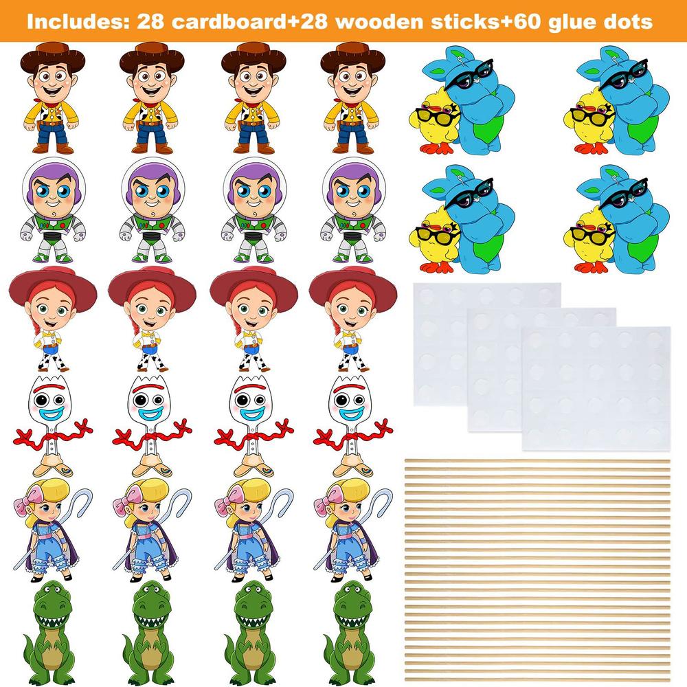 TEOY toy inspired story birthday party supplies, 28pcs centerpieces decorations stick table toppers, baby shower party favors phot