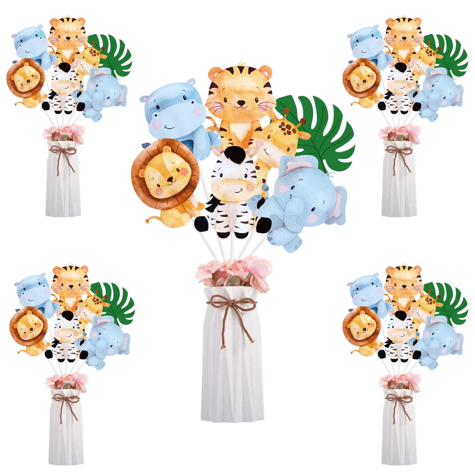 EDDJOND 28 pieces safarijungle animal sticks centerpieces topper for tabledecoration cute cutouts for kids baby shower or birthday zo