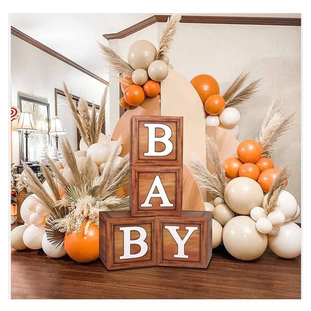 atvscay teddy bear baby shower boxes for birthday party decorations 4pcs brown wooden baby blocks with letters we can bearly wait bea