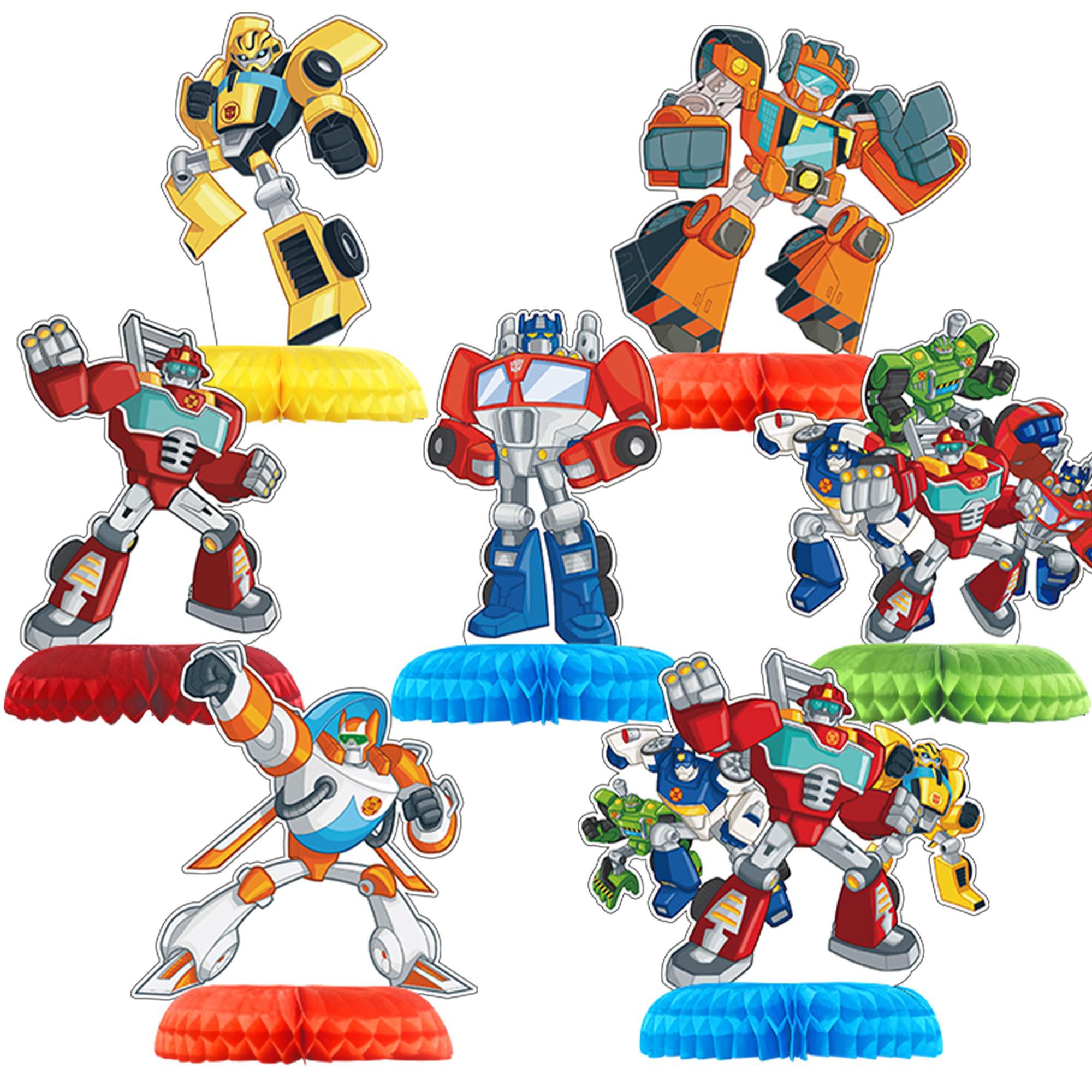 PINUO trans_formers rescue bots birthday party supplies, 7pcs trans_formers rescue bots theme table decorations honeycomb centerpie