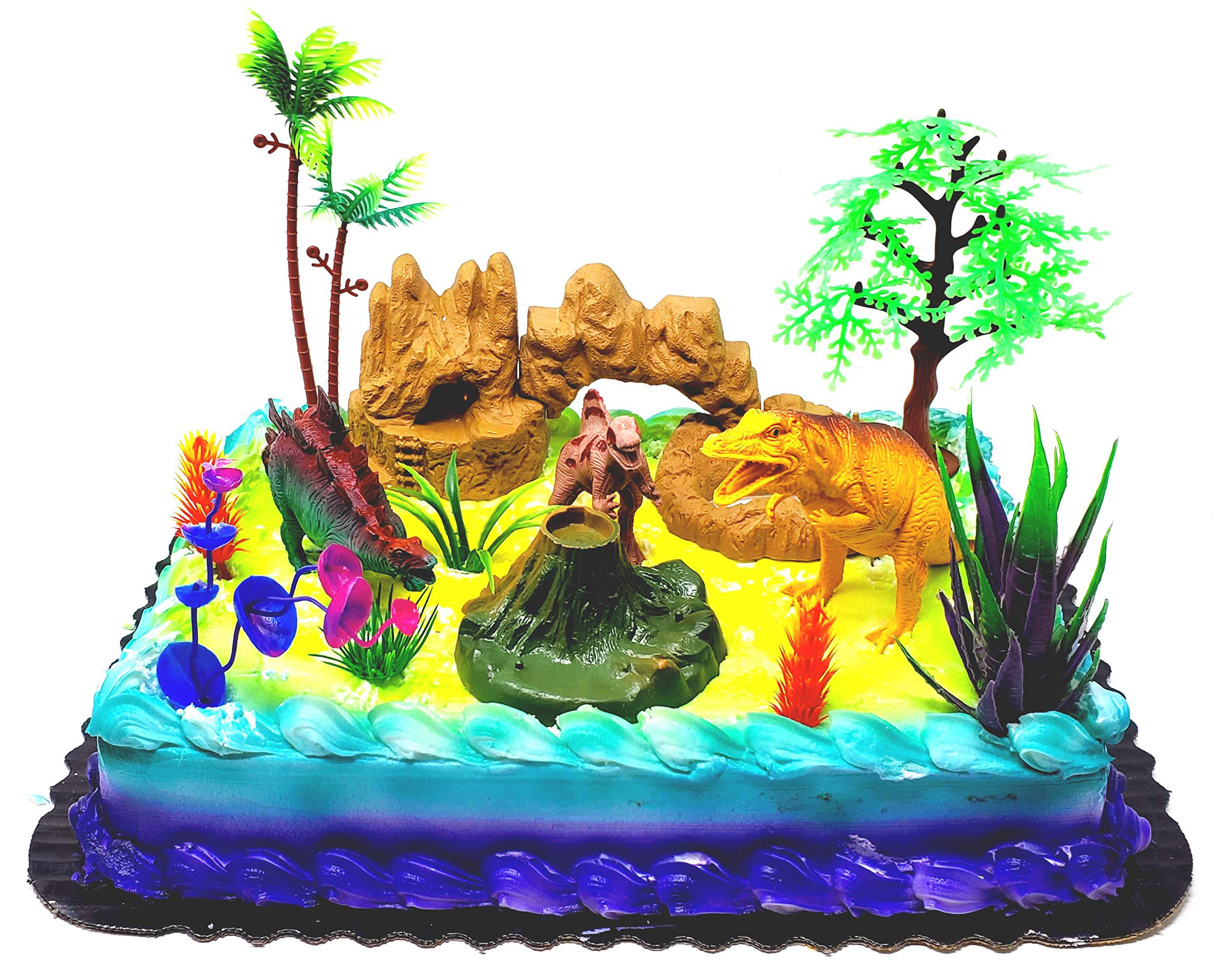 Dinosaur prehistoric roaming dinosaurs 12 piece birthday cake topper set featuring 3 dinosaur figures, themed decorative accessories, 