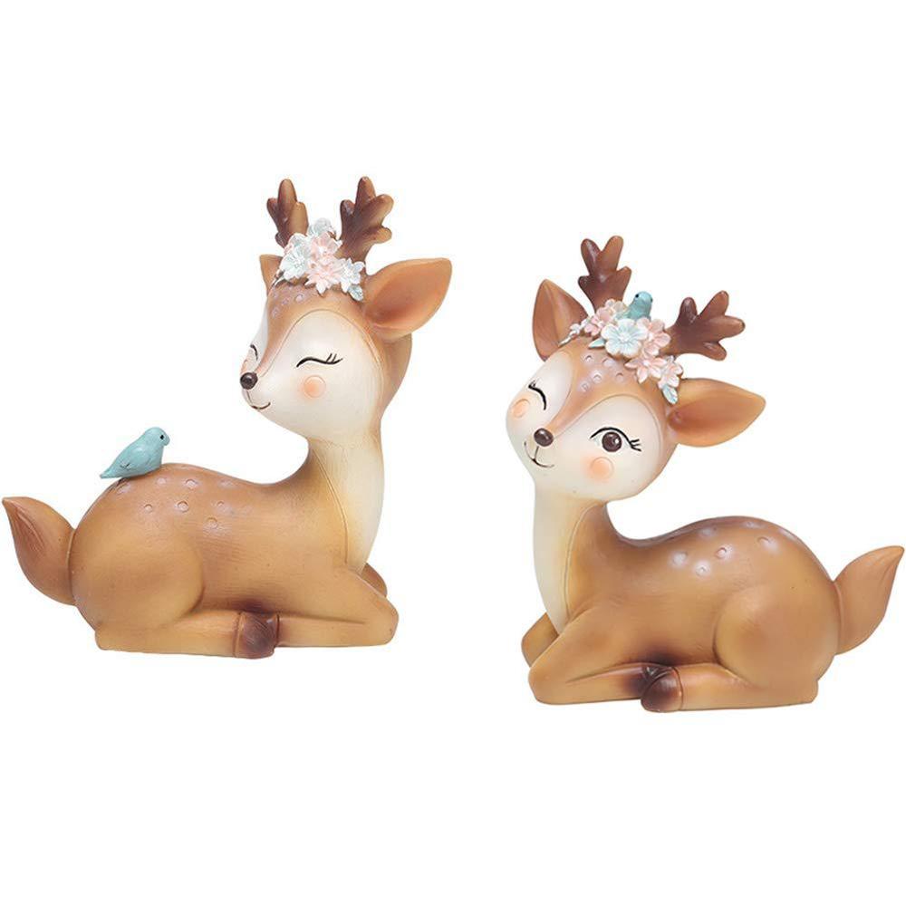 doyifun pack of 2 resin fawn doe figurines toys, cute deer cake toppers statues baby shower birthday wedding party decor