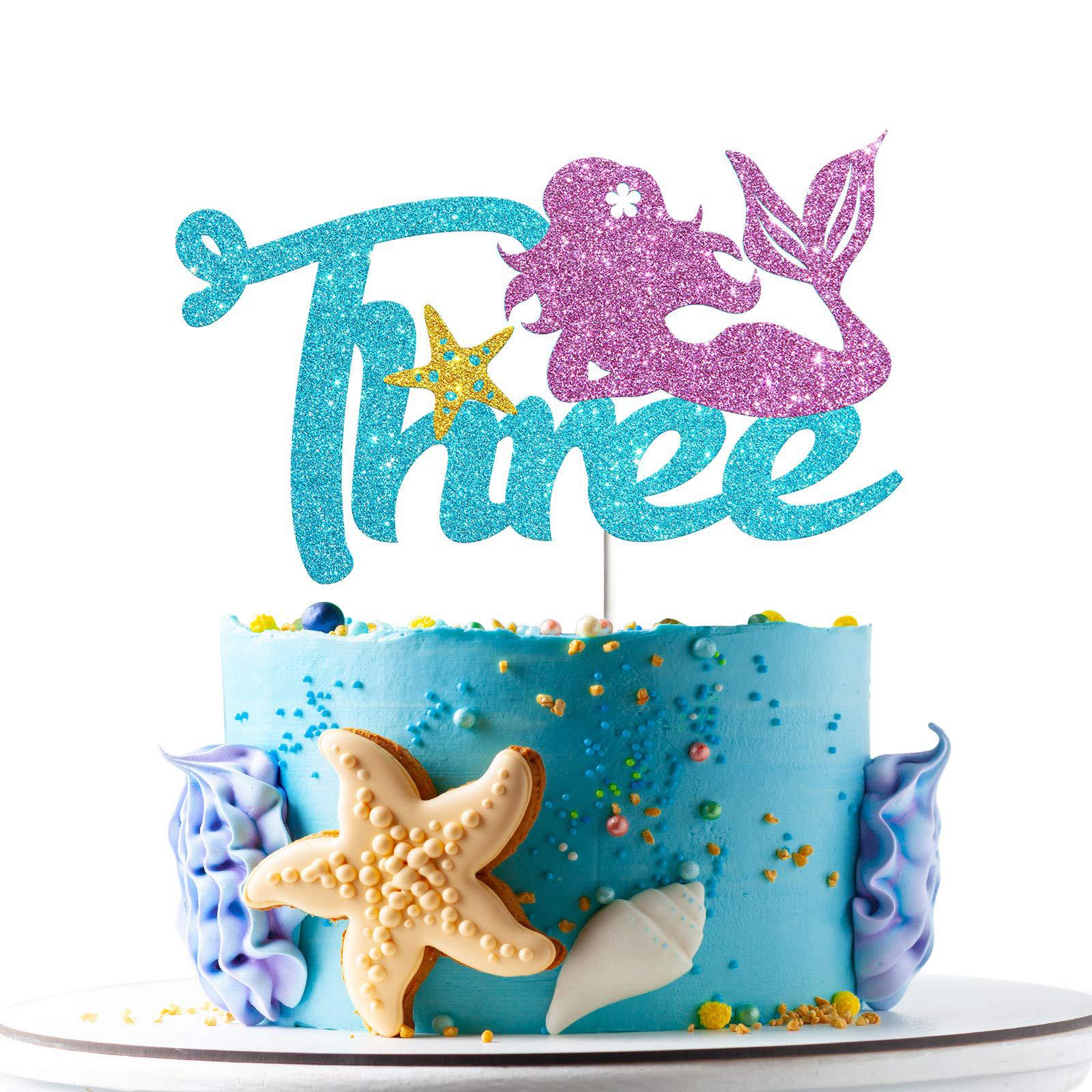 painson mermaid three cake topper,happy 3rd birthday cake decor,i'm three sign,little mermaid birthday party decoration suppl