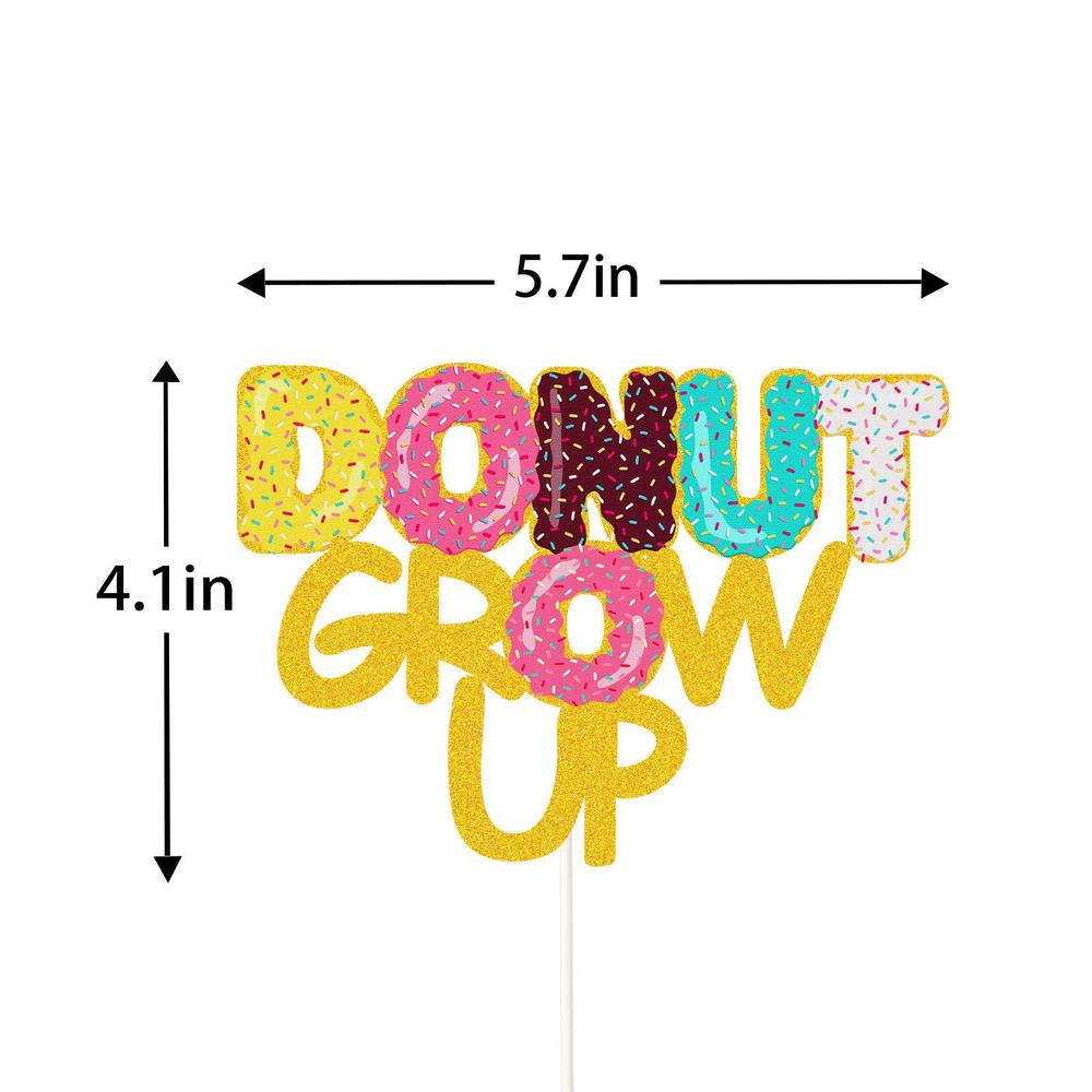 n\\w gold glitter donut grow up cake topper, doughnut happy birthday cake decor, dessert donut theme birthday party supplies, donu