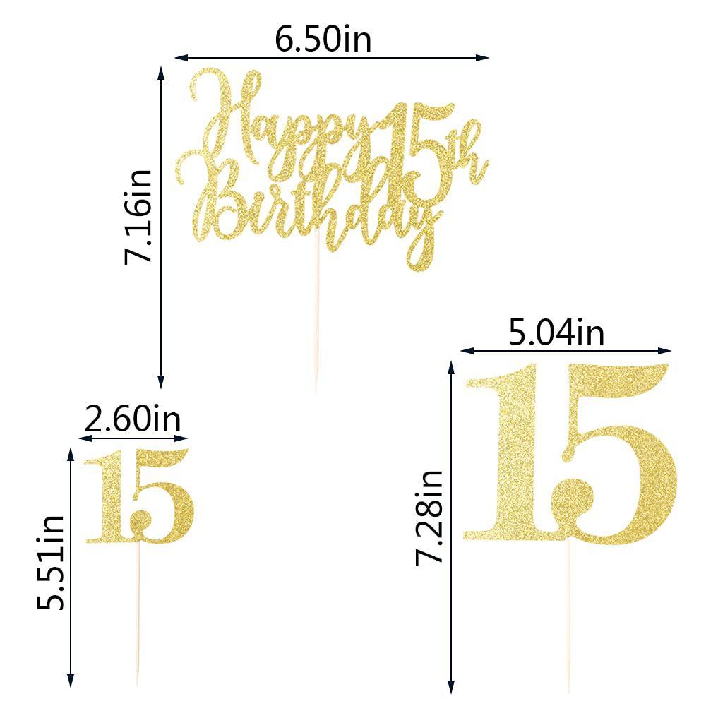 yetxel gold color happy 15th birthday cake topper ?digital 15 papercup ...