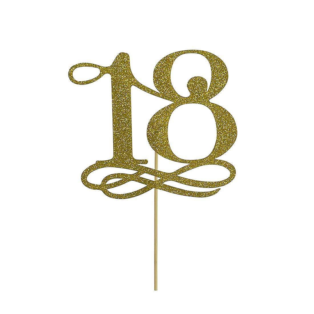 bminjie gold glitter number 18 cake topper decoration - happy 18th birthday cake topper, cheers to 18 years cake topper, hell