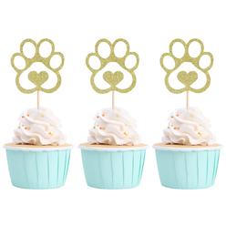 LINLULU dog paw print cupcake toppers - puppy dog cake toppers set of 12pcs, puppy dog birthday party decorations supplies, pet theme