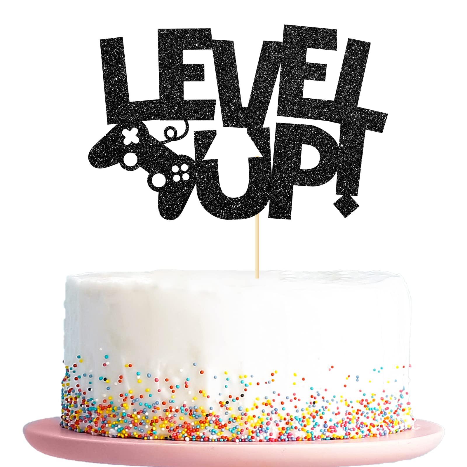 kakaswa level up video game cake topper, theme birthday party favors, birthday party supplies, happy birthday party cake deco