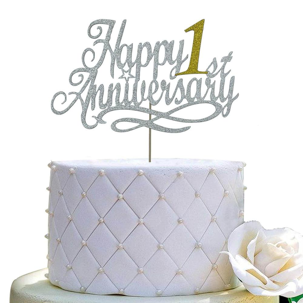 JIEEIN happy 1st anniversary cake topper - 1st wedding anniversary, company 1st anniversary, 1st / first birthday party decoration (
